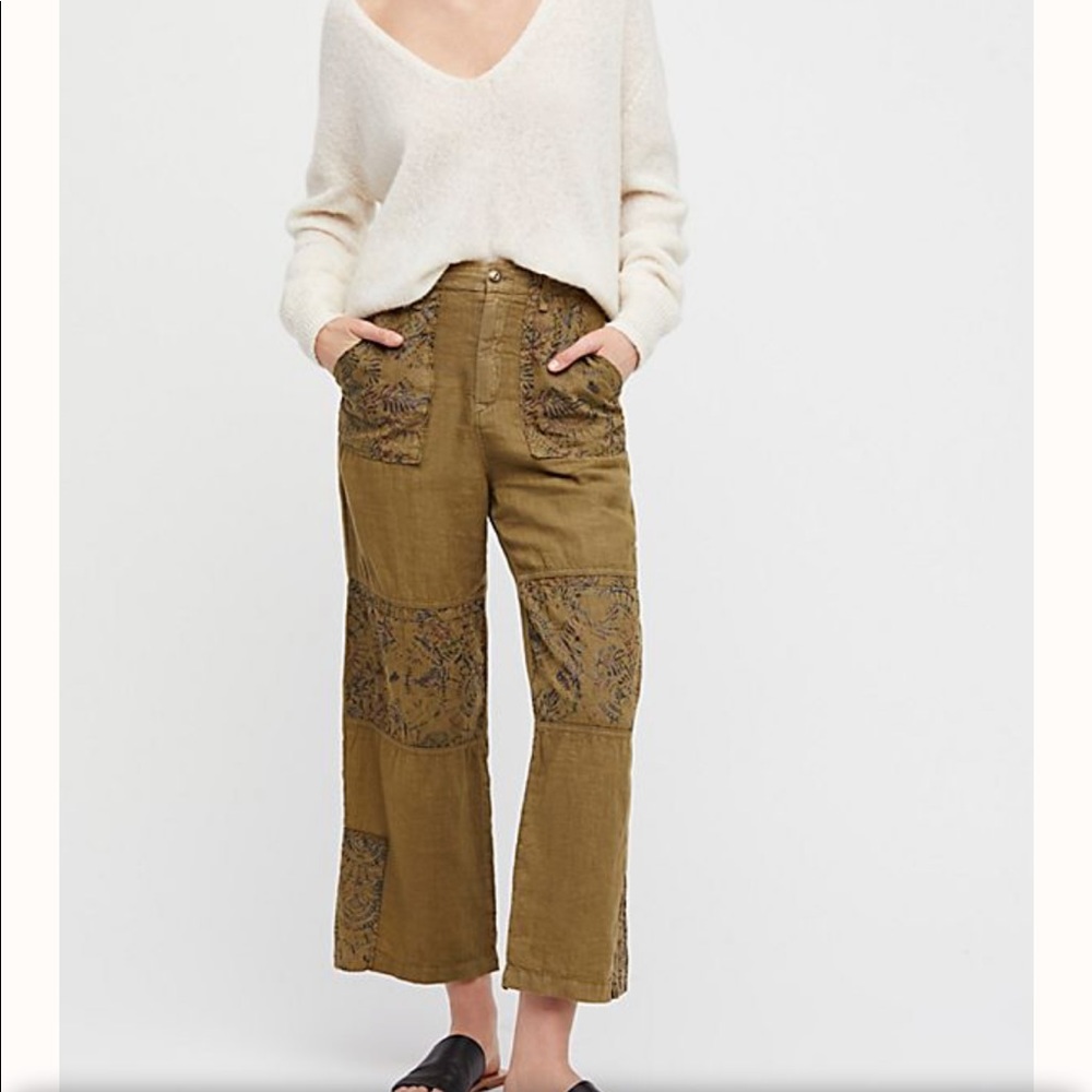 Free People Issa Linen Green Pants sZ 2 Small
